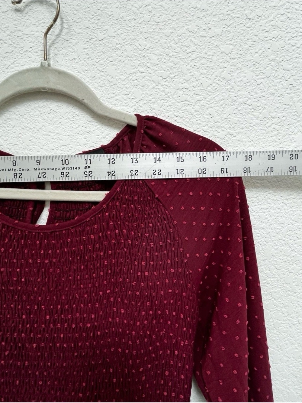 Smocked Bodice Burgundy Maxi Dress with Long Sleeves - Picture 6 of 9